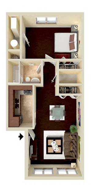 Floor plan for 1 bed, 1 bath, 520 sqft